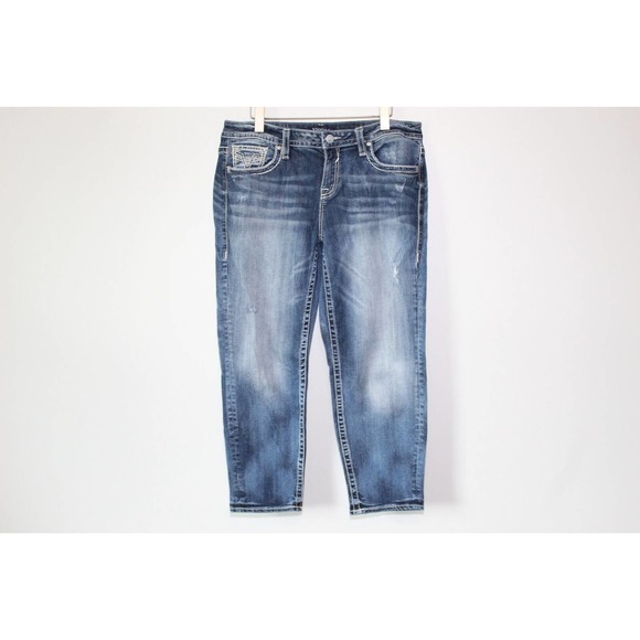 Vigoss Denim - Vigoss Chelsea Floral Embroidered Capri Jeans Distressed Size 13 / 14 H13151